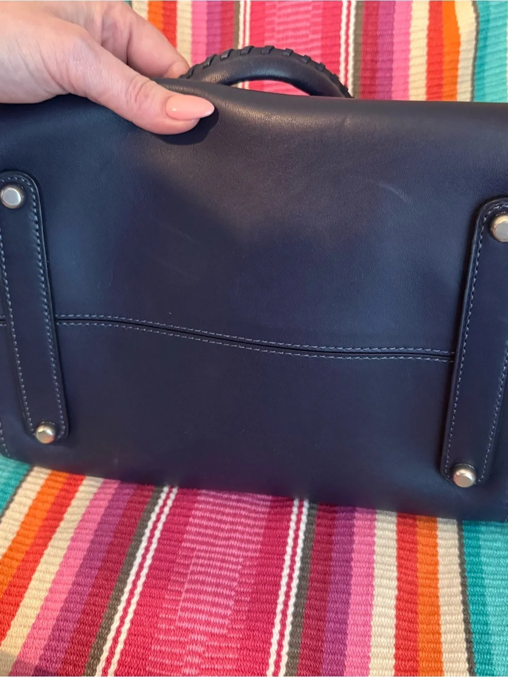 Coach Dark Navy Leather Satchel with Removable Strap